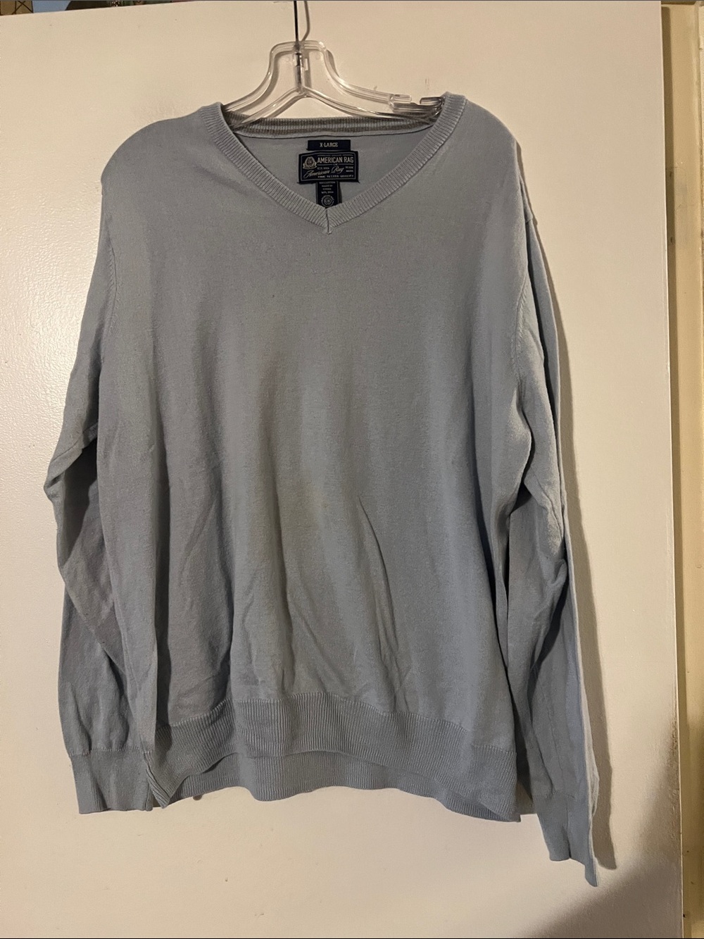 American Rag light blue mens v neck sweater. 100% cotton.